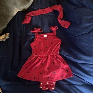Baby girls red dress/onesie with matching headband size 9-12 months